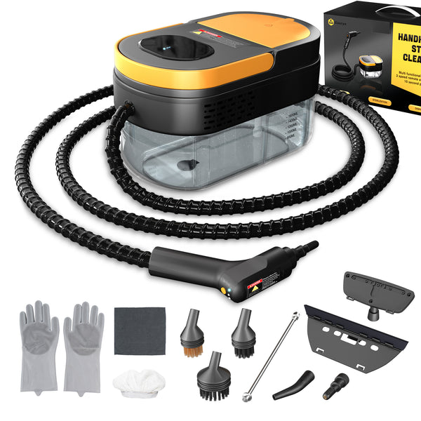 Steam Cleaner with 1.69-Quart Tank, 3-Level Adjustable Handle, 15s Fast Heat-Up, Includes 11 Accessories for Cleaning Floors, Tiles, Grout, Upholstery, Cars, and More